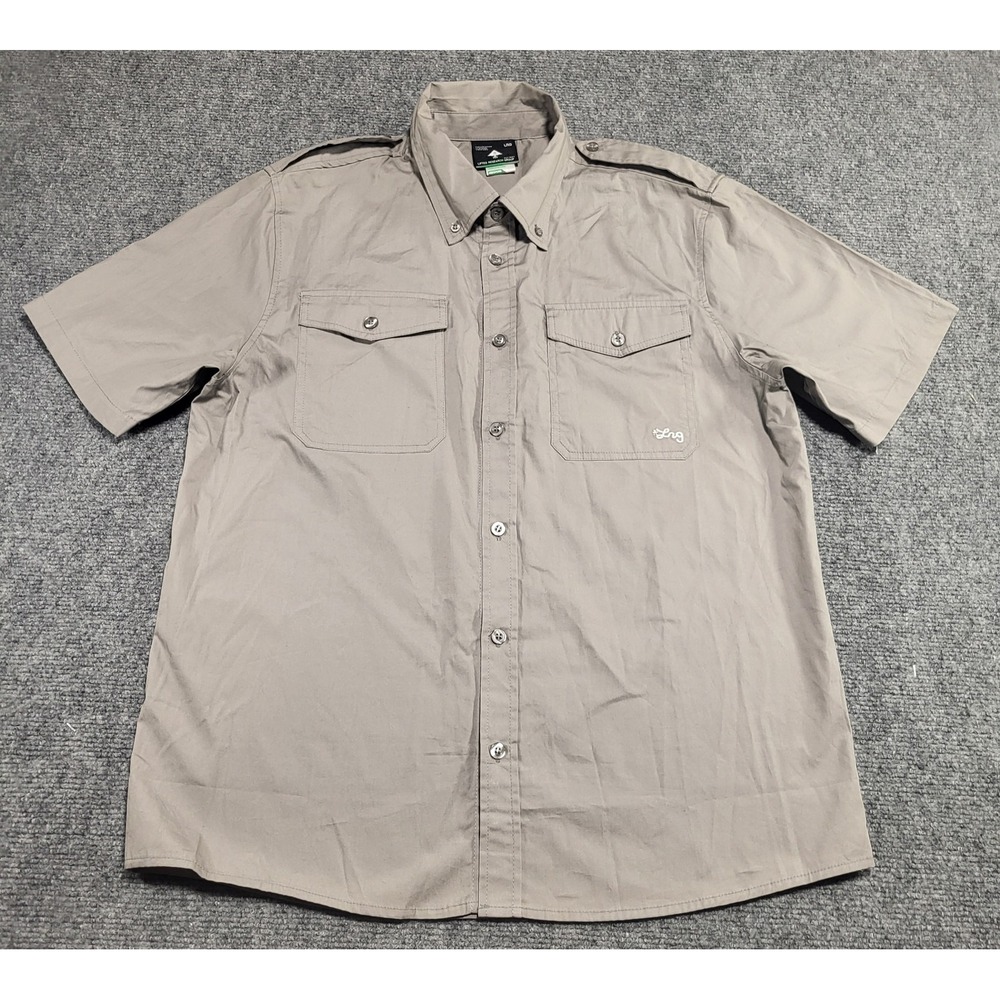 LRG Lifted Research Group Utility Safari Short Sleeve Gray Shirt Men's Sz Medium